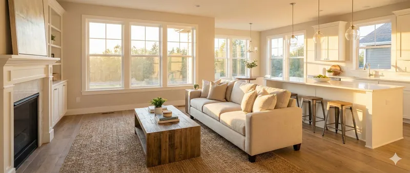 Bright, clean living room in Owasso - Professional house cleaning results