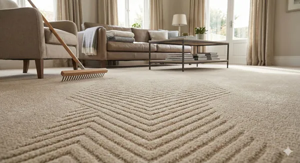 Freshly cleaned carpet showing professional vacuum lines - dust and allergen removal